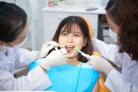 Teeth examination in clinicの写真素材
