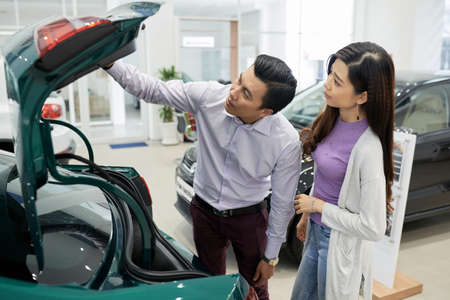 Checking car trunkの写真素材