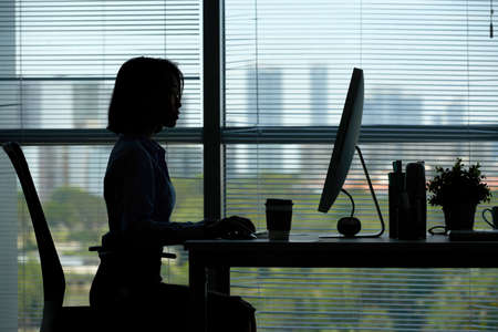 Business lady with computer at workの写真素材