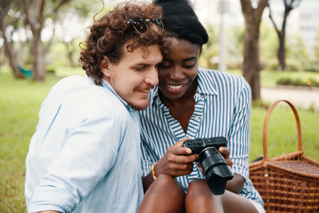 Couple checking camera