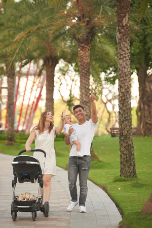 Couple walking in park