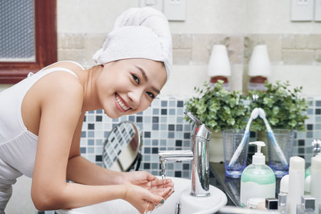 Woman washing face