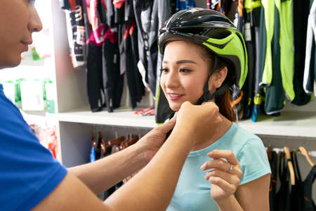 Choosing helmetの写真素材