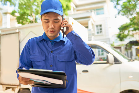 Courier calling client to check address in his document