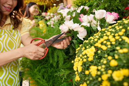 Florist cutting flowers