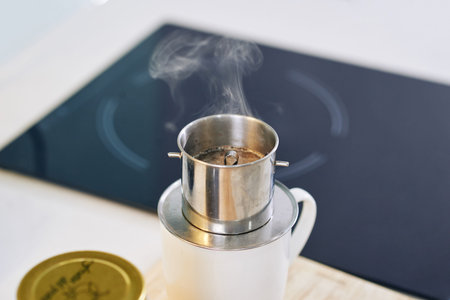 Close-up image of coffee brewed in traditional vietnamese style