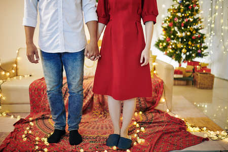 Couple in decorated roomの写真素材