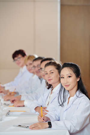 Researchers in boardroomの写真素材