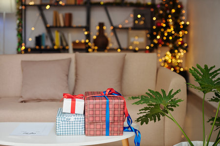 Wrapped Christmas presentsの写真素材