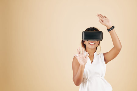 Young woman playing video game