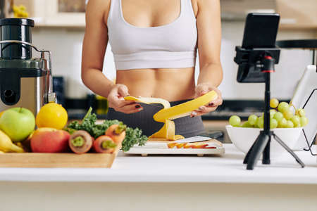 Food blogger making contentの写真素材