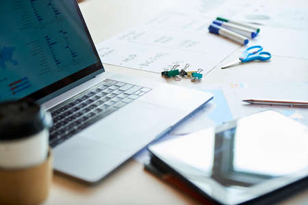 Office desk with stationaryの写真素材