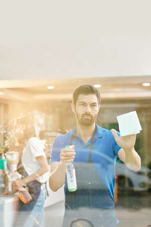 Water cleaning cafe windowsの写真素材