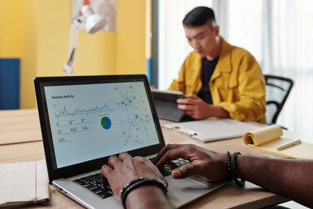 Marketing manager working on visitors activity chartの写真素材