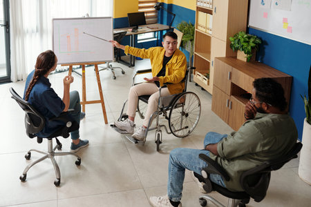 Marketing department managers discussing ways to develop company during financial crisisの写真素材