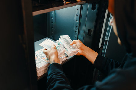 Hands of burglar slealing money from safeの写真素材