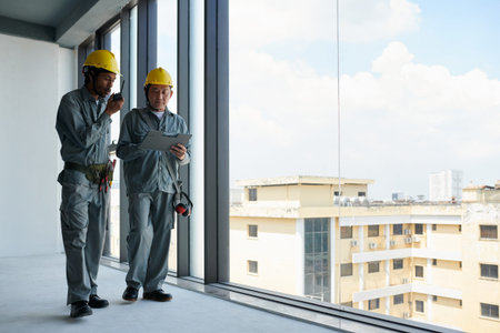 Engineer and contractor managing work at construction site