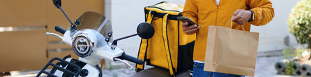 Header with delivery man carrying package