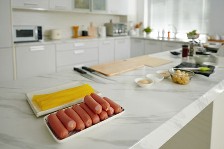 Kitchen Table With Ingredients For Dishの写真素材