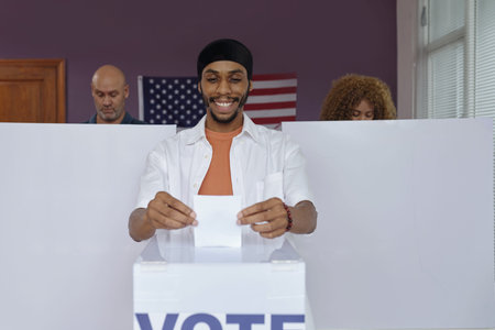 Happy Man Voting In Election Dayの写真素材