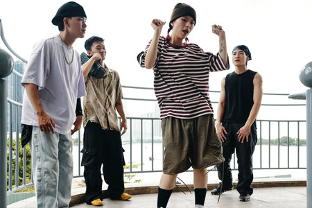 Expressing Creativity through Dance Performance on Outdoor Platformの写真素材