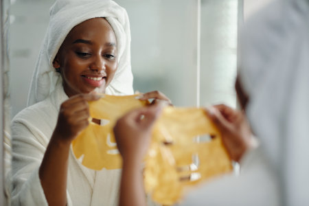 Applying Nourishing Facial Mask in Home Spa Settingの写真素材