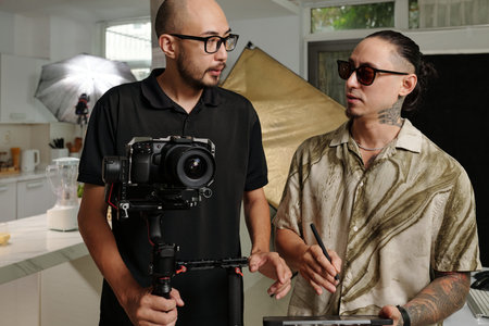 Operator Discussing Script With Director