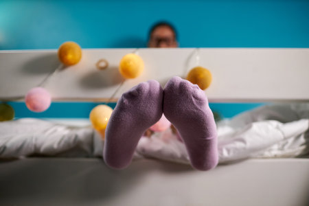 Unrecognizable Female Students Feet in Socksの写真素材