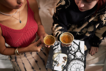 Unrecognizable Girls With Green Teaの写真素材