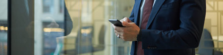 Mature Caucasian Businessman Texting Message Header