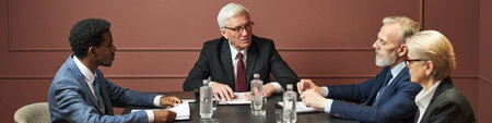 Group of middle aged and senior politicians including Black man, Caucasian man, Caucasian woman...
