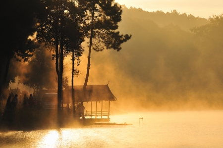Sunrise Sky With Lighted Clouds at Pang ung, Thailand の写真素材