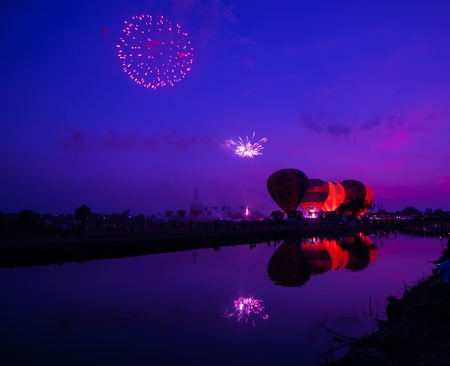 colorful hot-air balloon in twilightの写真素材
