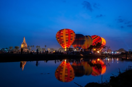 colorful hot-air balloon in twilightの写真素材