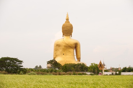Golden Buddha statue at Wat Muang in Angthong, Thailandの写真素材
