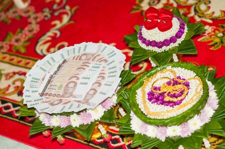 bride price money in thai wedding ceremonyの写真素材