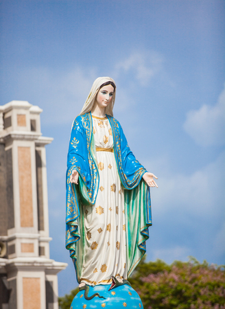 Mary mother of Jesus in Roman Catholic Diocese or Cathedral of the Immaculate Conception most beautiful church in Chanthaburi Thailandの写真素材