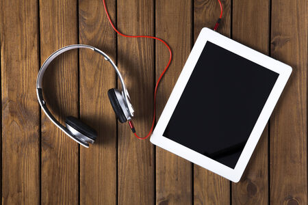 Directly above view of a old wooden table, various objects on it の写真素材