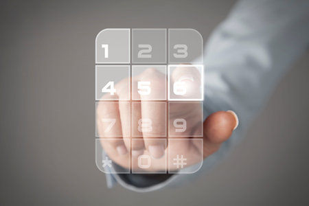 Businesswoman in front of visual touch screen.の写真素材