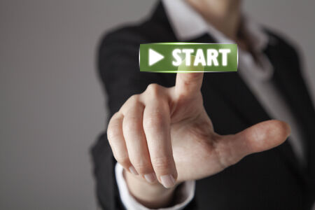 Businesswoman in front of visual touch screen.の写真素材