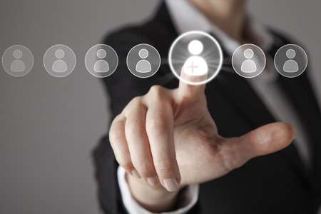 Businesswoman in front of visual touch screen.の写真素材