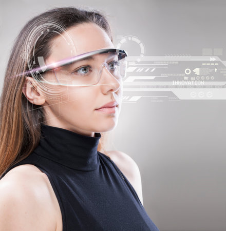 Picture of beautiful woman with futuristic glassesの写真素材