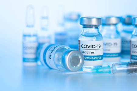 Coronavirus Covid-19 Vaccine vial glass bottlesの写真素材