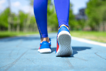 Close up shot of runner's shoes