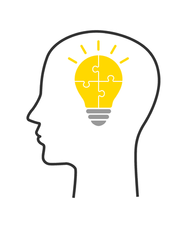 Human Face and Puzzle Light Bulbのイラスト素材