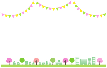 Spring Townscape illustration With decorationsのイラスト素材