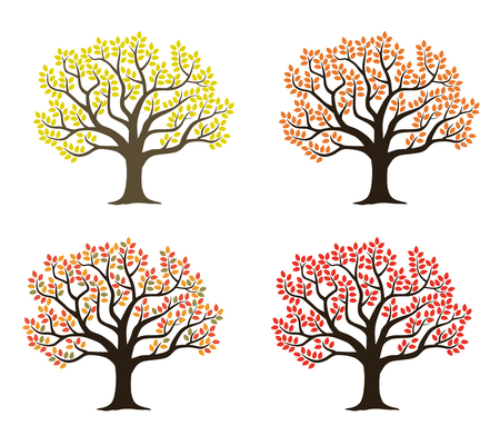 Illustration of tree silhouette (Autumn leaves)のイラスト素材