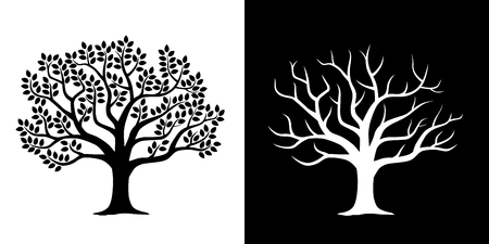 Leafy tree and scattered tree illustration setのイラスト素材