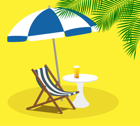 Beach parasol and chair with glass beerのイラスト素材