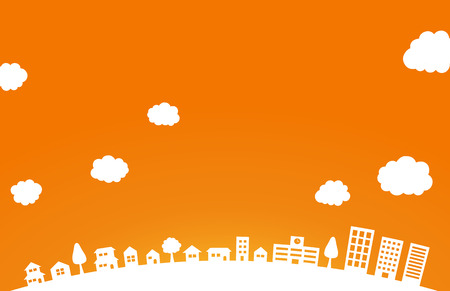 Autumn Townscape and orange backgroundのイラスト素材